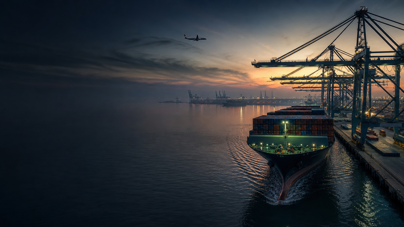 Container vessel at an international terminal